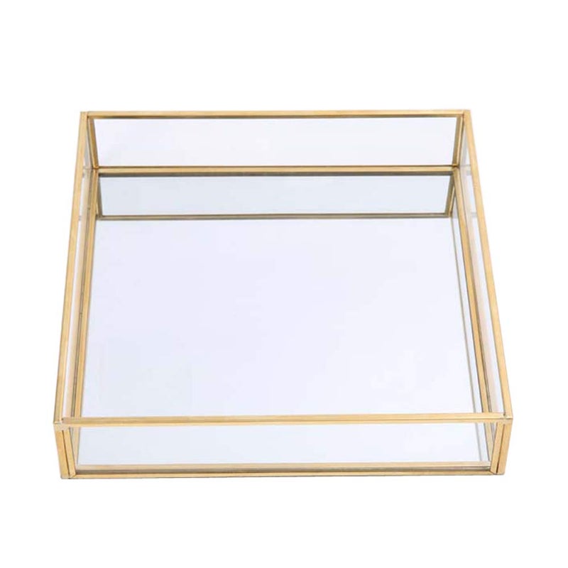 Sooyee Gold Tray Mirror,Square Mirror Tray can Hold Jewelry,Perfume,Makeup,Breakfast,Tea,Food,Magazine and More, Decorative Tray for Vanity,Dresser,Bathroom,Bedroom,Office,Garden,Coffee Table (8â€x8â€)
